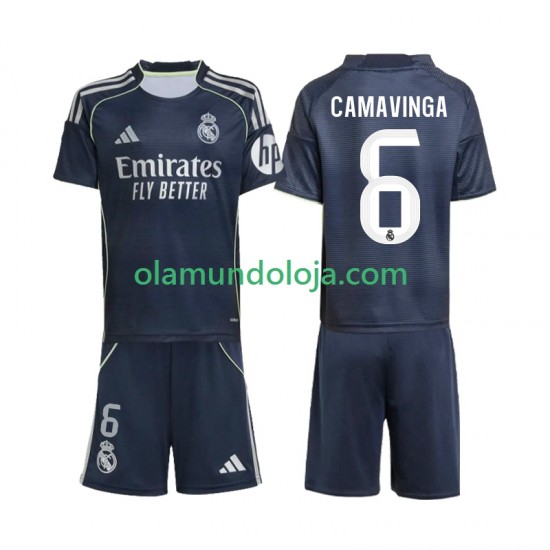 Camisola Real Madrid Camavinga 6 Criança Equipamento Segundo 2025-2026 Manga Curta